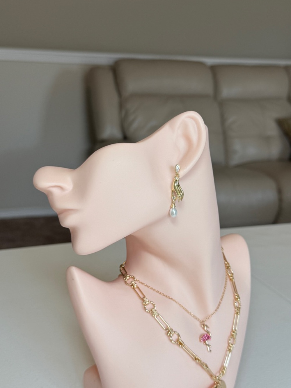 Gold Hand Pearl Drop Earrings - Picture 4 of 13